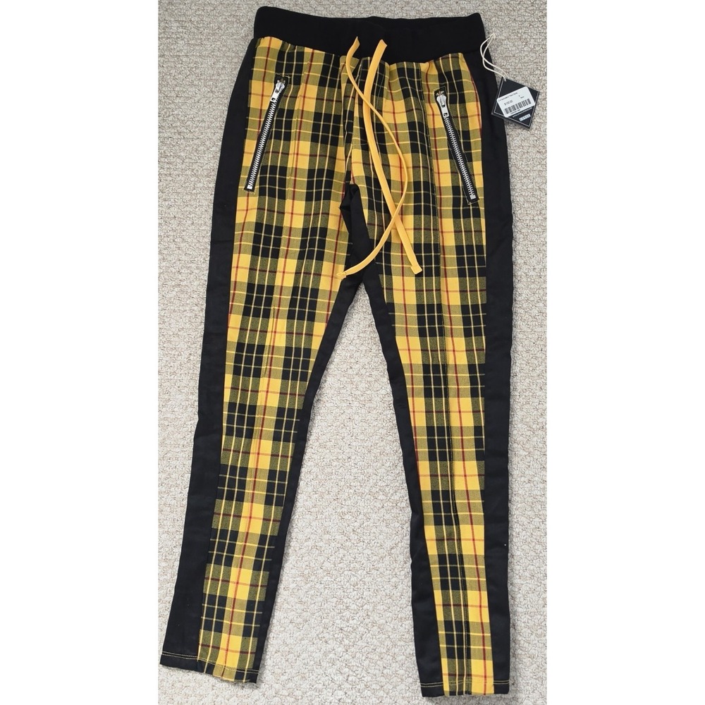 Civil Regime Pants Men's Yellow/black/red Tartan Plaid Zipper Leg Drawstring Sm